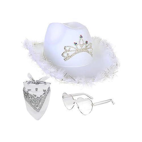 Rosa Cowgirl Hut, Helle Farbe Filz Cowgirl Hut Für Frauen, Attraktiver Quadratischer Polyesterschal Mit Herzbrille, Partyzubehör-Set Für Männer, Mädchen, Frauen Rosa Cowgirl Hut, Helle Farbe Filz Cowgirl Hut Für Frauen, Attraktiver Quadratischer Polyesterschal Mit Herzbrille, Partyzubehör-Set Für Männer, Mädchen, Frauen von Opilroyn