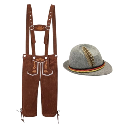 Trachtenhose zum Oktoberfest - Lederhose im deutschen Stil mit Hut und Hosenträgern für Herren | Klassisches Oktoberfest Kostüm Oktoberfest Trachtenkleid Festival Even Trachtenhose zum Oktoberfest - Lederhose im deutschen Stil mit Hut und Hosenträgern für Herren | Klassisches Oktoberfest Kostüm Oktoberfest Trachtenkleid Festival Even von Opilroyn
