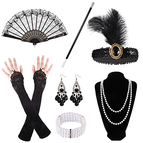 Opopark 7 Stück 20er Jahre Accessoires 1920er Accessoires Damen 20er Jahre Kostüm Damen Charleston 1920er Jahre Zubehör Set mit Stirnband Handschuhen Halskette Armband Ohrringen Spitze Faltfächer Opopark 7 Stück 20er Jahre Accessoires 1920er Accessoires Damen 20er Jahre Kostüm Damen Charleston 1920er Jahre Zubehör Set mit Stirnband Handschuhen Halskette Armband Ohrringen Spitze Faltfächer von Opopark