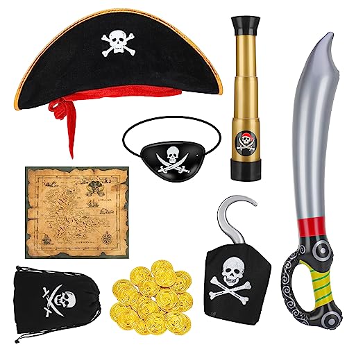 Opopark 8-teiliges Piratenkostüm für Kinder - Piraten Kostüm Zubehör für Karneval, Halloween & Party von Opopark