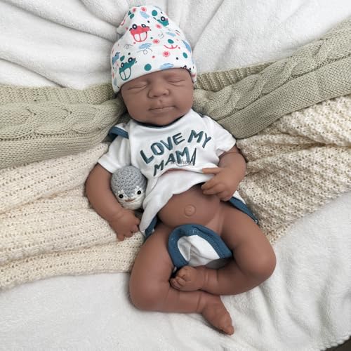 Oppaionaho 19 Inch Pascale Boy Full Body Silicone Baby Doll African American Realistic Reborn Dolls, Lifelike Sleeping Unpainted Newborn Infant DIY Blank Doll von Oppaionaho