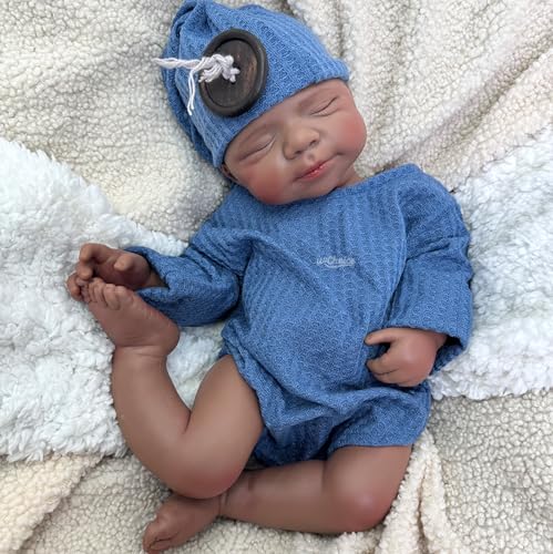 Oppaionaho 19'' Pascale Ganzkörper Silikon Reborn Babypuppe, Neugeborenen-Jungenpuppe mit Realistische Aussehen (Junge- Afrikanisch) von Oppaionaho