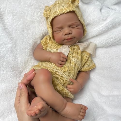 Oppaionaho 19'' Pascale Ganzkörper Silikon Reborn Babypuppe, Neugeborenen-Jungenpuppe mit Realistische Aussehen (Junge- Dunkelbraun) von Oppaionaho