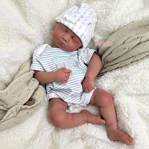 Oppaionaho 20'' Lifelike Reborn Baby Dolls Full Body Silicone African American Boy Toddler, Realistic Sleeping Black Newborn Baby Doll Weighted Soft Body Gift for Kids (Boy) von Oppaionaho
