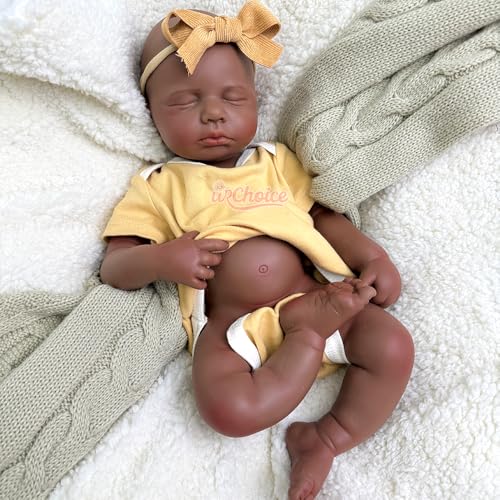Oppaionaho 20'' Lifelike Reborn Baby Dolls Full Body Silicone African American Toddler, Realistic Sleeping Black Girl Newborn Baby Doll Weighted Soft Body Gift for Kids (Girl) von Oppaionaho