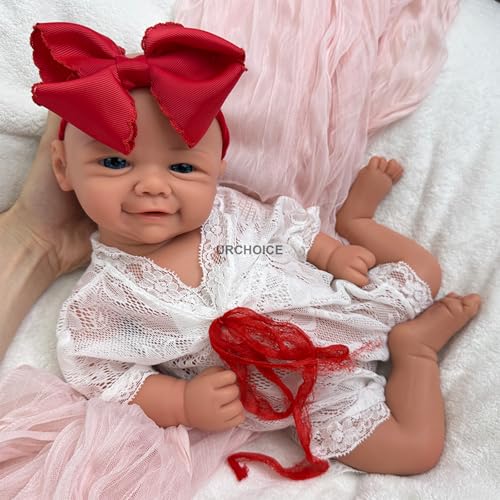 Oppaionaho 43CM Realistische Vollsilikon-Reborn-Babypuppen, Lebensechte Weiche Neugeborene Mädchen, mit offenen Augen, Geschenk (Bemalt- Braun) von Oppaionaho