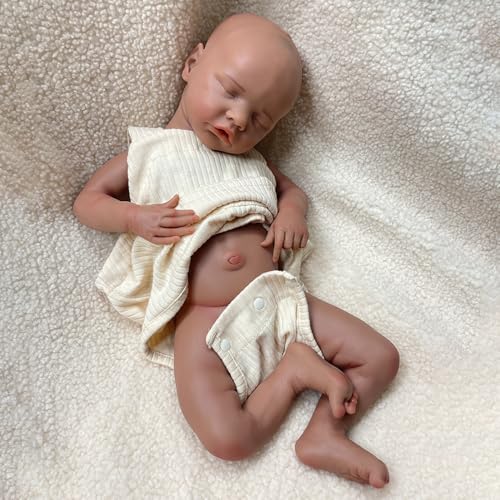 Oppaionaho Lebensechte 43,2 cm Reborn Babypuppen Silikon Ganzkörper Schwarz Mädchen schlafende afrikanische Neugeborene Puppe Säugling Babys Spielzeug (Mädchen A) von Oppaionaho