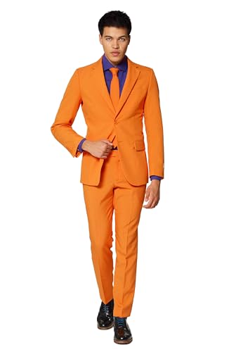 OppoSuits Modisch Party Einfarbige Anzüge für Herren - Mit Jackett, Hose und Krawatte, Orange (The Orange), 46 von OppoSuits