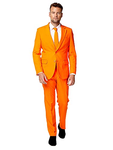 OppoSuits Modisch Party Einfarbige Anzüge für Herren - Mit Jackett, Hose und Krawatte, Orange (The Orange), 52 von OppoSuits