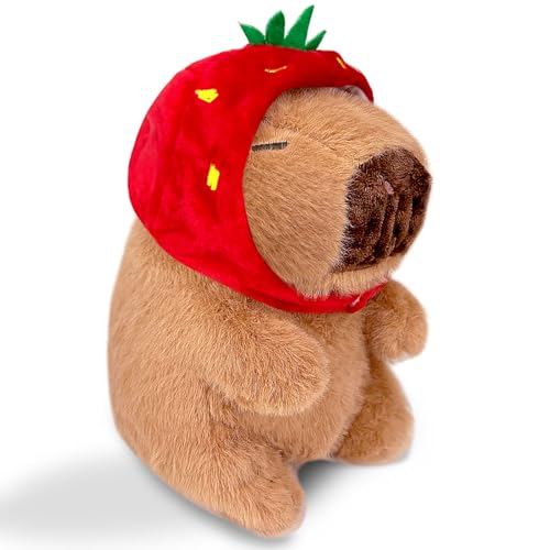 Capybara Kuscheltier, Capybaras Plüschtier, 24cm Niedliche Capybara Plushies mit Erdbeerkopfbedeckung, Capybara Plüsch, Capybara Plushie Puppen, Capybara Süß Stofftiere,für Mädchen und Jungen Capybara Kuscheltier, Capybaras Plüschtier, 24cm Niedliche Capybara Plushies mit Erdbeerkopfbedeckung, Capybara Plüsch, Capybara Plushie Puppen, Capybara Süß Stofftiere,für Mädchen und Jungen von OptiPlay