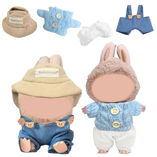 OptiPlay Labubv Kleidung, Kleidung für Labubv Puppe, Mini Kuscheltier Kleidungs Zubehör, Hut, Outfits Tops und Hosen, Mini Plüschpuppen Kleidungsset, für 14-17cm Labubv Plüsch Mädchen von OptiPlay