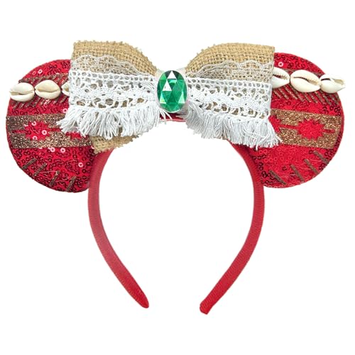 OptiPlay Moana Ohren Stirnband, Moana Mausohren Schleife Stirnbänder, Glitzer Haarreifen Cartoon Stirnband, Moana Haarreif, Haarschmuck Mädchen, Cosplay Kopfbedeckung, für Frauen Mädchen(Rosa) von OptiPlay