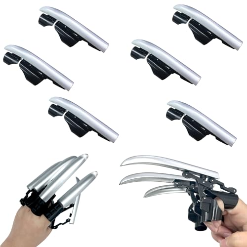 OptiPlay Retractable Plastic Cosplay Wolfsklaue, 6 Stuck Realistische Cosplay Einziehbare Krallen，Erweiterbare Kunststoff Wölfkrallen, 3D Cosplay Wolfkrallen, für Halloween Party Dekoration (Silber) von OptiPlay