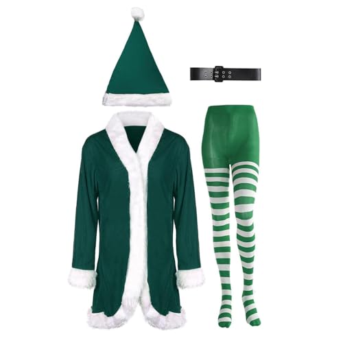 4-Piece Santa Claus Costume Set for Women, Cosplay Outfit, Velvet Mrs Costume with Belt Hat and Striped Tights, Christmas Dress Up for Winter Holiday Party Events Gatherings 4-Piece Santa Claus Costume Set for Women, Cosplay Outfit, Velvet Mrs Costume with Belt Hat and Striped Tights, Christmas Dress Up for Winter Holiday Party Events Gatherings von Opvonxeh