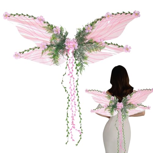 Feenflügel - 24 -Zoll -Schmetterlingsflügel mit 3D -Blumenblattverzierungen für leichte Komfort, verstellbare Gurte, Kostümzubehör für Mädchen Frauen -Fantasy -Konvention, Polyester Pink von Opvonxeh