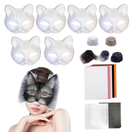 Opvonxeh Furry Masque Kit, 18x Set Creative Arts Crafts, Cosplay Party Props, Blank Cat Masque Sets, Animal Costume Accessory for Masquerade Prop Furry Animals Mask 350g Multicolor von Opvonxeh