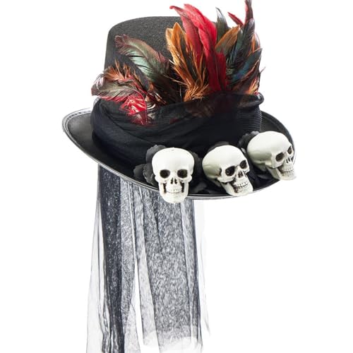 Opvonxeh Steampunk Hut Herren, Gothic Steampunk Top Hat, Kostüm, Cosplay, Headpiece, Totenkopf mit dekorativem Top, Feathers und Netzstoff, Uni, Steampunk Hat, Gathering Zubehör Opvonxeh Steampunk Hut Herren, Gothic Steampunk Top Hat, Kostüm, Cosplay, Headpiece, Totenkopf mit dekorativem Top, Feathers und Netzstoff, Uni, Steampunk Hat, Gathering Zubehör von Opvonxeh
