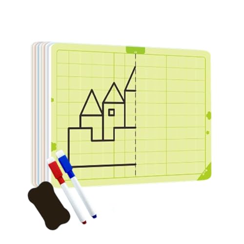 Opvonxeh Symmetry Drawing Board, Erasable Kids Activity Pad, 5.51x3.94 inches, Educational Concentration Training Toy with Grid Lines and Drawing Tools for Boys Girls Preschool Classroom von Opvonxeh