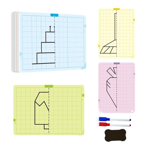 Opvonxeh Symmetry Drawing Board, Erasable Kids Activity Pad, 5.51x3.94 inches, Educational Concentration Training Toy with Grid Lines and Drawing Tools for Boys Girls Preschool Classroom von Opvonxeh