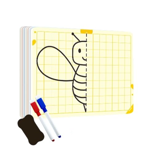 Opvonxeh Symmetry Drawing Board, Erasable Kids Activity Pad, 5.51x3.94 inches, Educational Concentration Training Toy with Grid Lines and Drawing Tools for Boys Girls Preschool Classroom von Opvonxeh