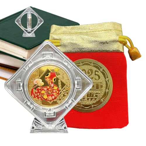 Opvonxeh Year of The Snake Coin, Cartoon Commemorative Badge, Metal Collectible Token, 2.56 inches Decorative Souvenir with Transparent Display Frame for Family Gatherings von Opvonxeh