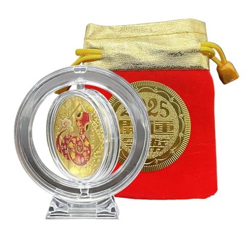 Opvonxeh Year of The Snake Coin, Cartoon Commemorative Badge, Metal Collectible Token, 2.56 inches Decorative Souvenir with Transparent Display Frame for Family Gatherings von Opvonxeh