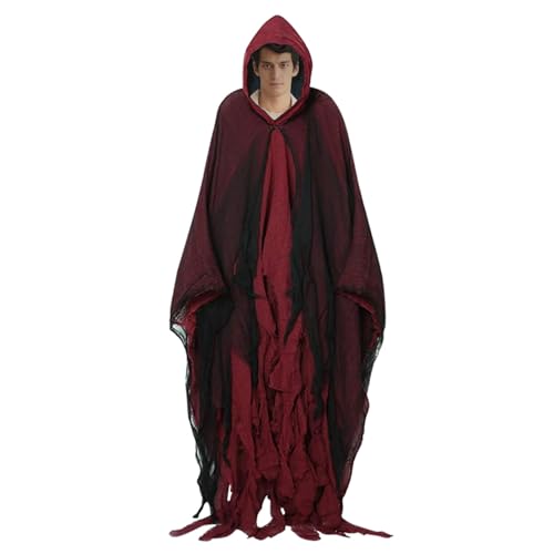 Scary Halloween Cloak | Erwachsene Hooded Uni Cloak mit weißem Mesh-Design | Kleid Up Cape Requisiten für Halloween Partys, Theme Tänze und Rollenspiele | Breathable Stoff für Komfort von Opvonxeh