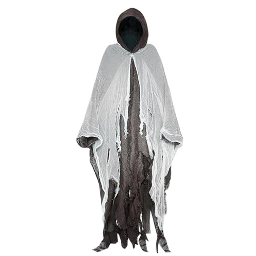 Scary Halloween Cloak | Erwachsene Hooded Uni Cloak mit weißem Mesh-Design | Kleid Up Cape Requisiten für Halloween Partys, Theme Tänze und Rollenspiele | Breathable Stoff für Komfort von Opvonxeh