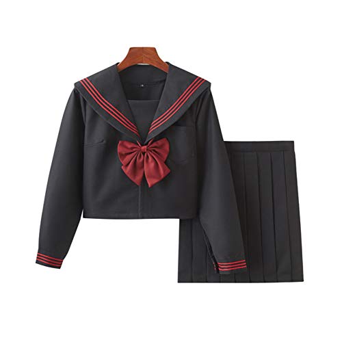 OrFilam Mädchen JK Kostüme Anzug, schwarz rot Matrosenanzug Japanischer Studentenanzug (Langarm, XL) von OrFilam