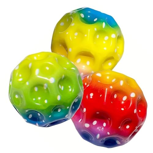 Oramics Astro Jump Ball – Der springende und hüpfende Ball für Groß und Klein – Gummiball, Outdoor Ball im Meteorit Design (3-er Set Bunt) von Oramics