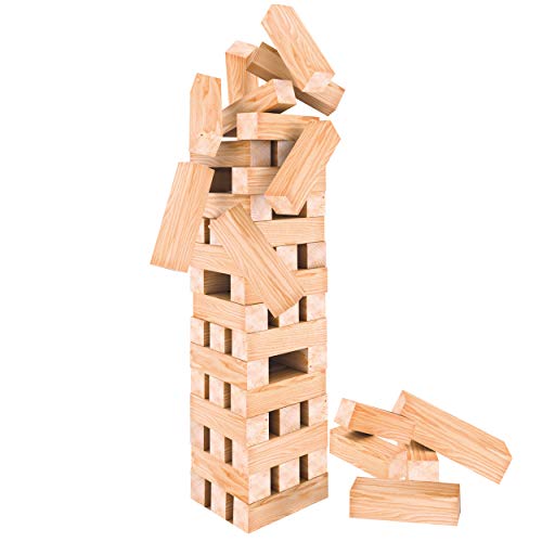 Oramics XXL Turmspiel Stapelspiel – 60 teiliges Holzspielzeug – Wackelturm Geschicklichkeitsspiel 50cm hoch und 12 cm breit, Gesellschaftsspiel für Kinder und Erwachsene von Oramics