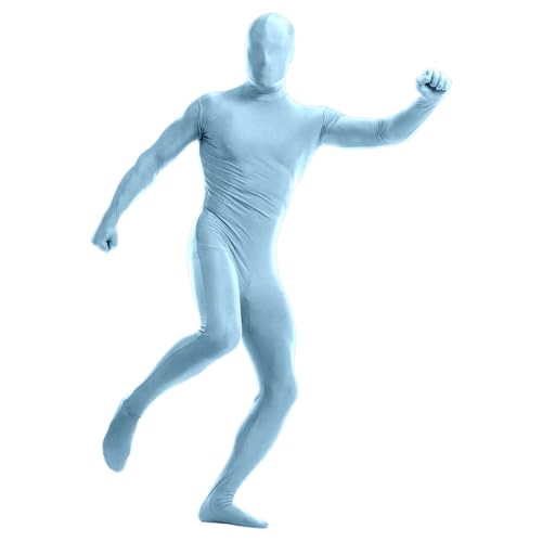 Ganzkörperanzug Orange, Herren Body GanzkörperOverall für Erwachsene, Open Face Cosplay Jumpsuit Tight Damen Manner ganzkörper Slenderman Kostüm Halloween Weihnachten Unisex (01 Light Blue, M) von Orbgons