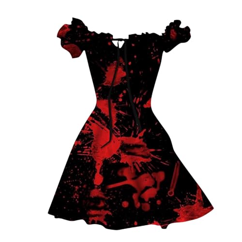 Halloween Kleid Halloween Kostüm für Frauen, Gruselig Brautkleid Halloween Kostüm Damen Mit Blutigem Aufdruck Damen Rockabilly Cocktailkleid Tunikakleider Rundhals Schwingen Gastkleider (Brick Red, S) Halloween Kleid Halloween Kostüm für Frauen, Gruselig Brautkleid Halloween Kostüm Damen Mit Blutigem Aufdruck Damen Rockabilly Cocktailkleid Tunikakleider Rundhals Schwingen Gastkleider (Brick Red, S) von Orbgons