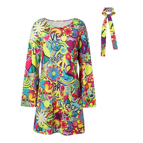 Orbgons Hippie Kostüm Damen Set, 60er 70er Kleid Hippie Kleidung Frauen Mädchen Disco Kleider, 60er Jahre Kostüm Zubehör, Bekleidung Damen für Karneval Party, Hippie Kostümset für Damen (Yellow, S) Orbgons Hippie Kostüm Damen Set, 60er 70er Kleid Hippie Kleidung Frauen Mädchen Disco Kleider, 60er Jahre Kostüm Zubehör, Bekleidung Damen für Karneval Party, Hippie Kostümset für Damen (Yellow, S) von Orbgons
