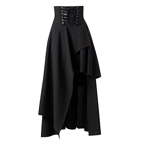 Orbgons Pirat Kostüm Damen, Damen Gothic Punksteampunk Spitze Rock Kleidung Kurzer Rock Mittelalter Rock Lang Unregelmäßiger Saum Maxirock Für Halloween Cosplay Damen Gothic Kleidung (Black, M) von Orbgons
