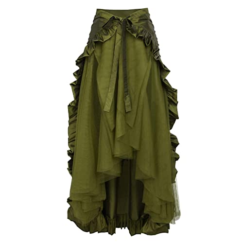 Orbgons Pirat Kostüm Damen, Mittelalter Rock Damen Lang Piraten Rock Retro Elastische Taille Steampunkkleid Mittelalter Rock Lang Unregelmäßiger Saum Maxirock Für Halloween Cosplay (Green, XXXL) von Orbgons