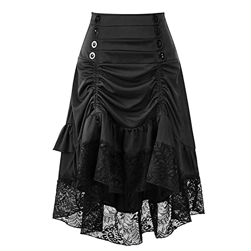 Orbgons Steampunkkostüm Damen, Damen Steampunkgothic Mehrfarbig Lagig Chiffon Schwarz Spitze Rock Steampunkrock Für Damen, Gothic, Vintage, Übergröße, Hoch, Niedrig, Cosplay-Kostüm (Black, M) von Orbgons
