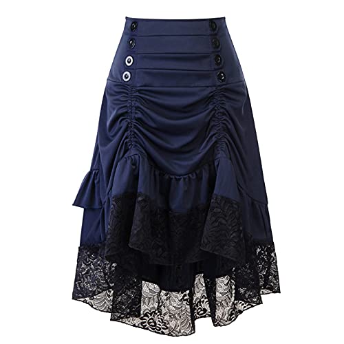 Orbgons Steampunkkostüm Damen, Damen Steampunkgothic Mehrfarbig Lagig Chiffon Schwarz Spitze Rock Steampunkrock Für Damen, Gothic, Vintage, Übergröße, Hoch, Niedrig, Cosplay-Kostüm (Blue, S) von Orbgons
