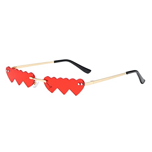 Sonnenbrille in Herzform, Herz Sonnenbrille, Vintage Sonnenbrille Hippie Stil Sonnenbrillen, Rave Brille Schnelle Brille Rave für Hippie Party Zubehör, Unregelmäßige Form Retro (Red, One Size) von Orbgons