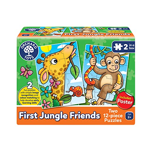 Orchard Toys First Jungle Friends Jigsaw Puzzle, 12-Piece Jigsaws, Two Puzzles in a Box, Perfect for Kids Ages 2+, Develops Hand-Eye Coordination von Orchard Toys