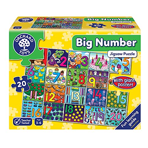 Orchard Toys Big Number Jigsaw Puzzle, 20 Piece 1-20 Educational Puzzle for Kids Ages 3-6, Develops Hand-Eye Coordination von Orchard Toys
