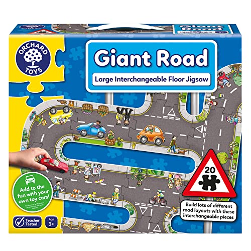 Orchard Toys Giant Road Jigsaw Puzzle, Car Track on a Large Floor Puzzle, Car Play Mat, Make Your Own Road Tape for Toy Cars, City, Construction, Educational Toys for Kids and Toddlers Age 3+ von ボーネルンド