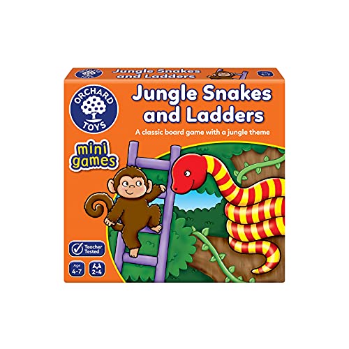 Orchard Toys Jungle Snakes and Ladders Mini Game, Small and Compact, Travel Game, Perfect for Children Age 4-7, Travel Game von Orchard Toys