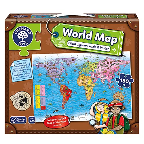 Orchard Toys World Map Jigsaw Puzzle and Poster, Educational 150-piece Jigsaw of Countries and Continents of The World, Includes Poster, Age 5-10 von Orchard Toys