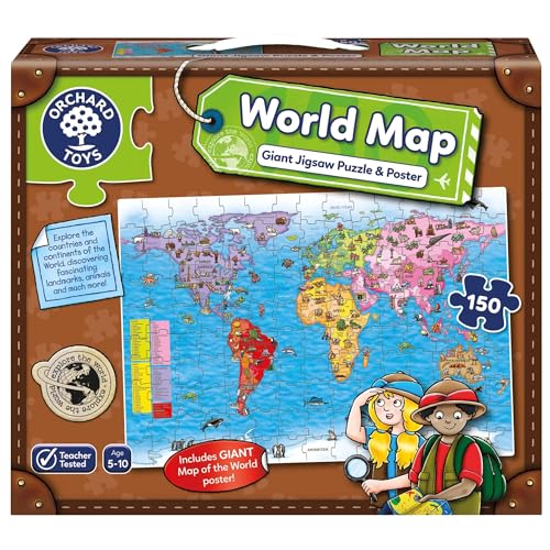 Orchard Toys World Map Jigsaw Puzzle and Poster, Educational 150-piece Jigsaw of Countries and Continents of The World, Includes Poster, Age 5-10 von Orchard Toys