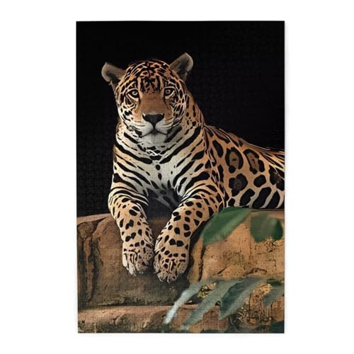 Afrikanischer Leopard auf Felsdruck, Puzzle, personalisierbar, Holzpuzzle, lustiges Puzzle, 500 Teile, für Erwachsene, Geburtstag, Weihnachtsgeschenk von OrcoW
