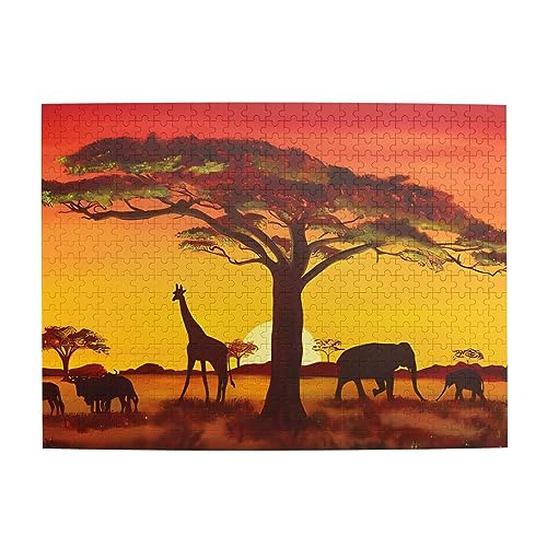 Afrikanisches Tier Sonnenuntergang Druck Jigsaw Personalisiertes Puzzle Holzpuzzle Lustiges Puzzle 500 Teile Für Erwachsene Geburtstag von OrcoW