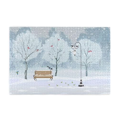 Birds In The Park On A Snowy Day Print Jigsaw Personalised Puzzle Wooden Puzzle Funny Puzzle 1000 Pieces For Adult Birthday Xmas Gift von OrcoW