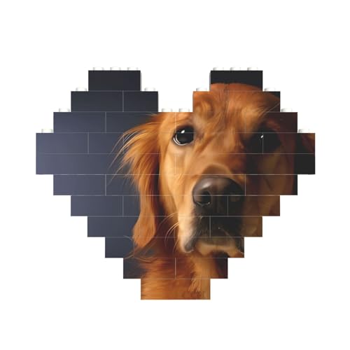 Golden Retriever Druck Baustein Herz Baustein Personalisierte Ziegelstein-Puzzles Neuheit Ziegel-Puzzle für Männer Frauen Geburtstag Valentinstag Geschenke von OrcoW