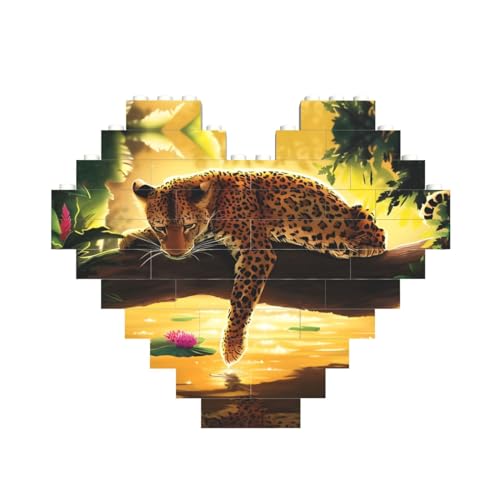 Lustiges Leopardenmuster Baustein Herz Baustein Personalisierte Ziegelstein-Puzzles Neuheit Ziegel-Puzzle für Männer Frauen Geburtstag Valentinstag Geschenke von OrcoW